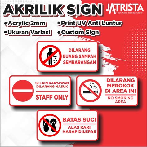 Jual AKRILIK SIGN PAPAN NAMA AKRILIK DILARANG MEROKOK CUSTOM Shopee