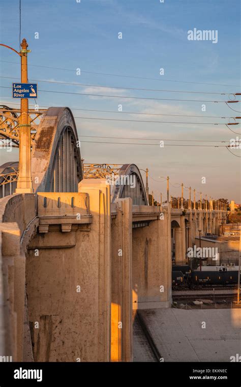 The Historic 6th Street Bridge Spans The Los Angeles River In Downtown