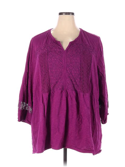 Catherines 100 Cotton Purple Long Sleeve Top Size 3x Plus 60 Off