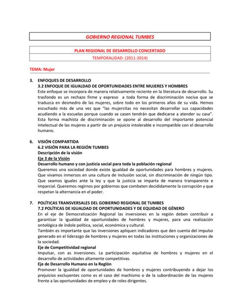 Gobierno Regional Tumbes Ministerio De La Mujer Y Poblaciones