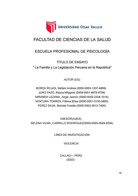 Ensayo Grupo 9 Facultad De Ciencias De La Salud Escuela Profesional De PsicologÍa TÍtulo De