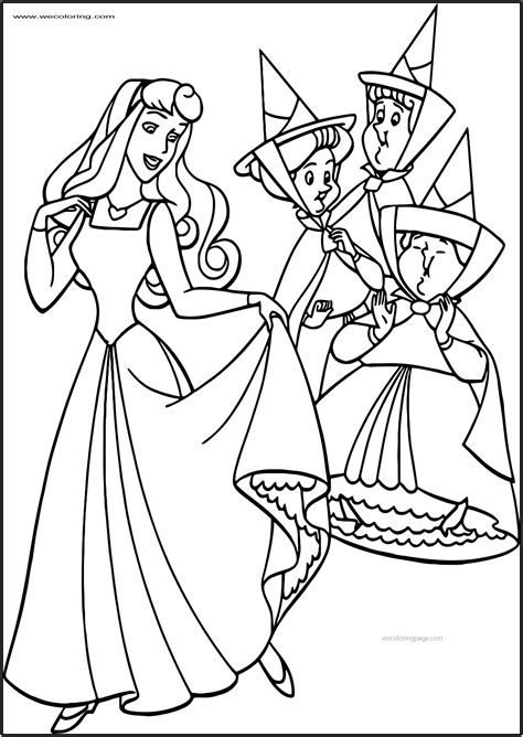 Aurora Flora Fauna And Merryweather Happy Free A Printable Coloring