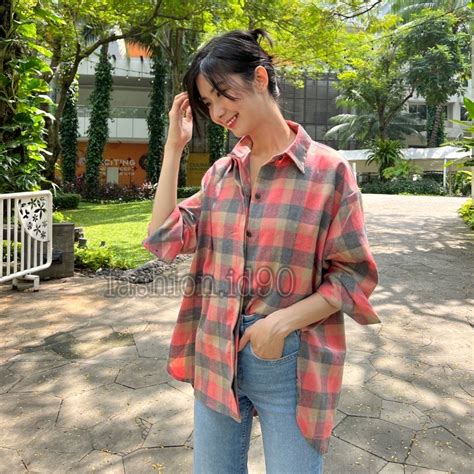 Jual KEMEJA FLANEL WANITA TERBARU KEMEJA KOTAK FLANEL OVERSIZE JUMBO