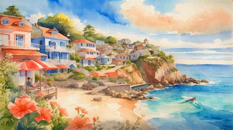 Premium AI Image | Colorful Watercolor Painting of a Coastal Landscape