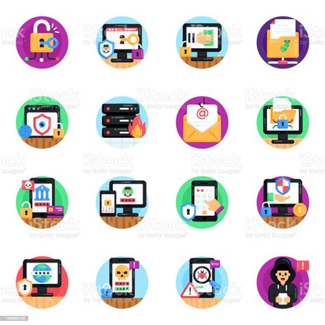 Cyber Crime Flat Rounded Icons Stock Illustration Download Image Now