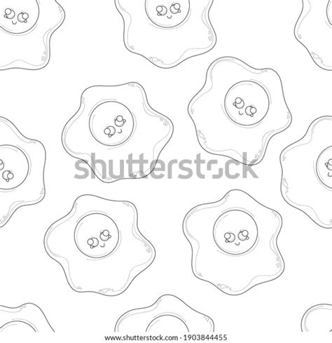 Cartoon Sunny Side Fried Egg With Cute Face Seamless Pattern Sketch