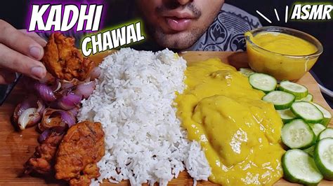 Asmr Eating Kadhi Chawal Pakoda Kadhi With Rice Rosted Onion Salad