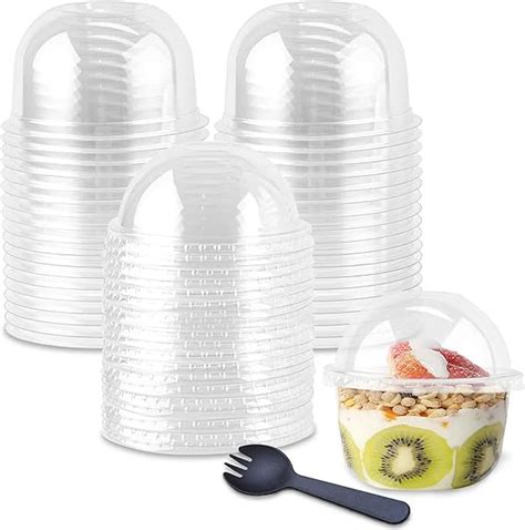 Zezzxu 50 Pack 9 Oz Plastic Clear Dessert Cups With Dome Lids No Hole