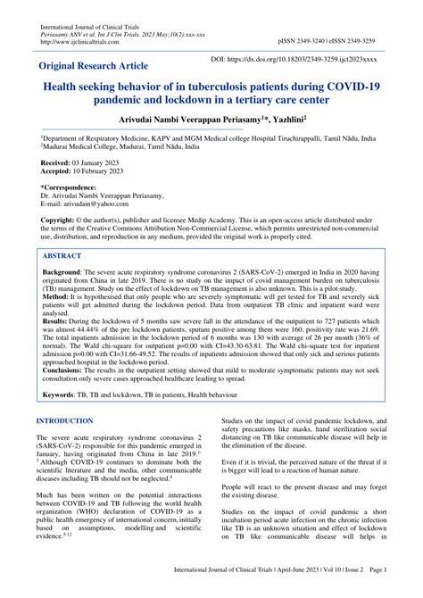 Pdf Health Seeking Behavior Of In Tuberculosis Patients During Covid