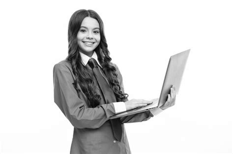 Premium Photo Smart Girl With Laptop In Casual Clothes Isolated Over
