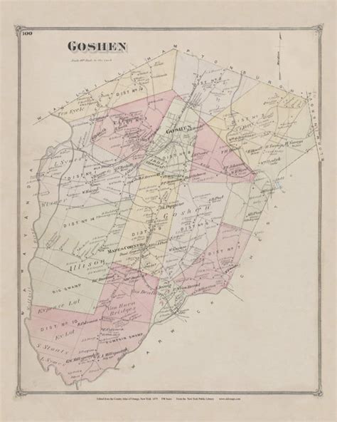 Goshen 100 New York 1875 Old Town Map Reprint Orange Co Atlas