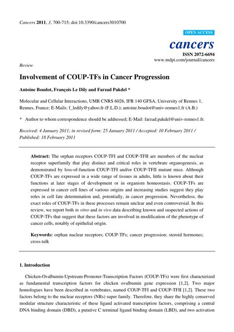 Pdf Involvement Of Coup Tfs In Cancer Progression