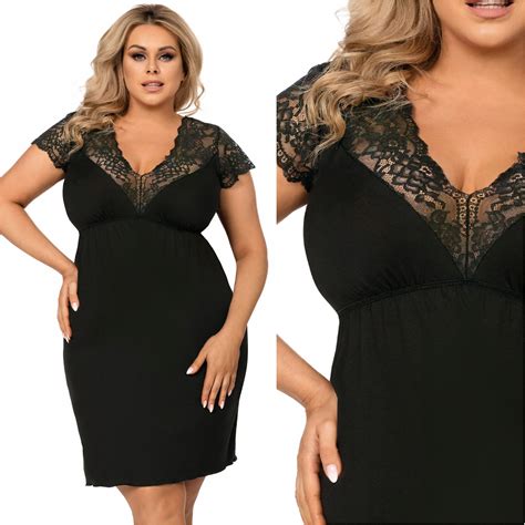 Koszula Nocna Plus Size Z Koronk Donna Tess Czarna Xl