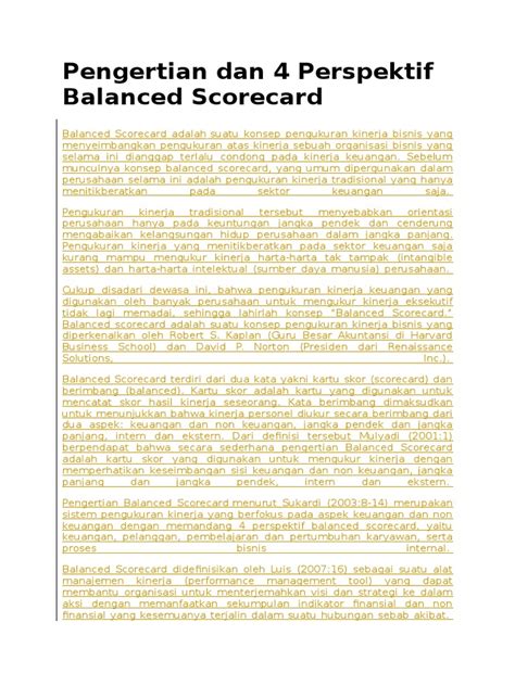 Pengertian Dan 4 Perspektif Balanced Scorecard Pdf