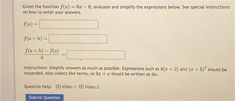 Given The Function F X 6x 6 ﻿evaluate And Simplify