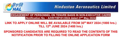 HAL Non Executive Recruitment 2024 12th June 2024 Last Date Anil Sir ITI