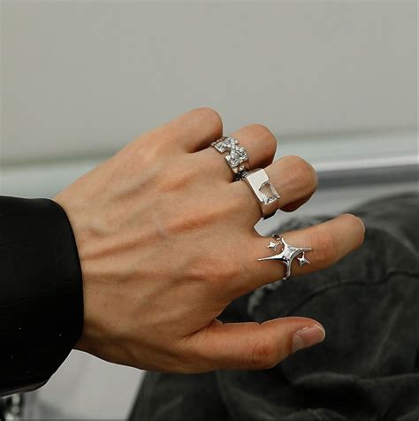 Silver Chunky Rings Set 3pc Gothic Adjustable Everyday Silver Ring
