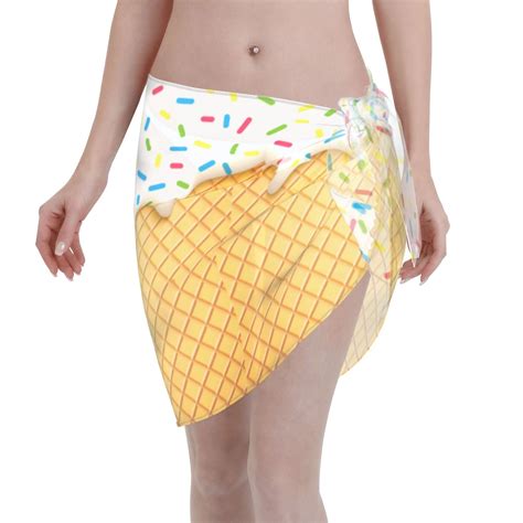 Coaee White Ice Cream Women S Short Sarongs Beach Wrap Sheer Bikini