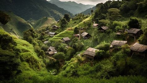 Rice Terraces Surround Hut in Sa Pa Generated by AI Stock Illustration ...