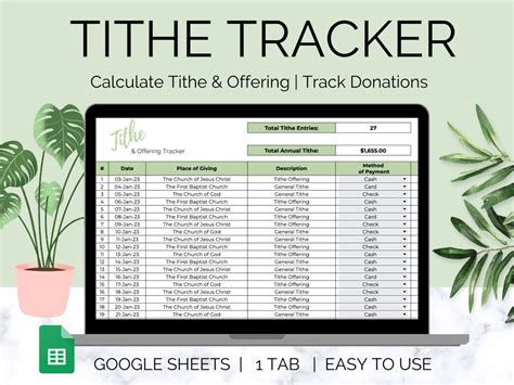 Tithe And Offering Tracker Tithes Spreadsheet Tithe Tracker Church