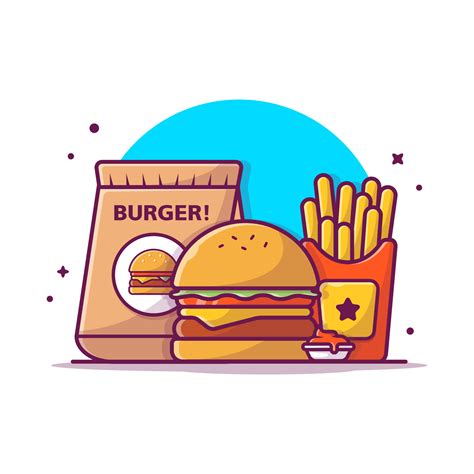 Take Away Burger French Fries With Sauce Cartoon Vector Icon Illustration Food Object Icon