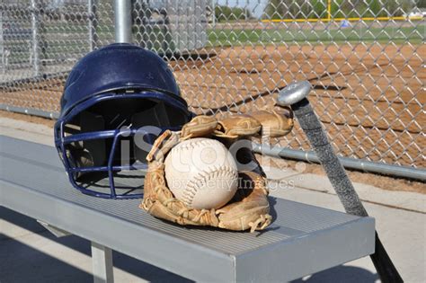 White Softball, Helmet, Bat, And Glove Stock Photo | Royalty-Free ...
