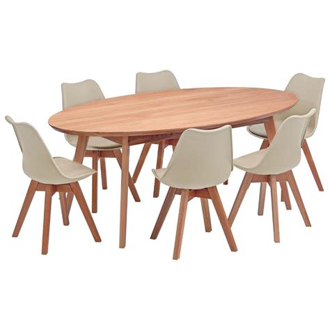Conjunto Mesa de Jantar Oval Vértice cm Natural Cadeiras Leda em Madeira Maciça Nude