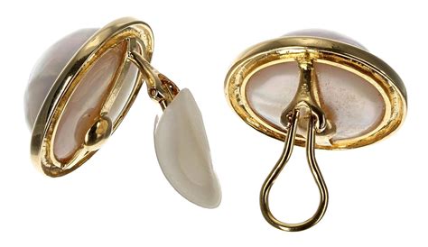 Pair Of Yellow Metal Mab Pearl Clip Earrings Stamped Cm