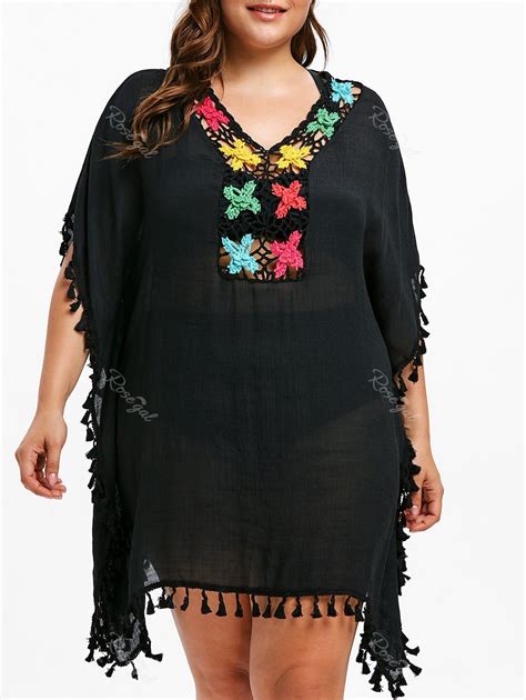 39 OFF Tassel Plus Size Crochet Cover Up Dress Rosegal