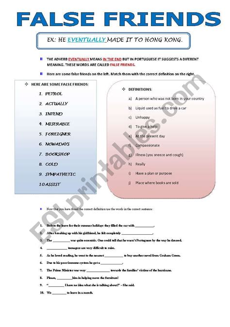 False Friends Esl Worksheet By Ascincoquinas