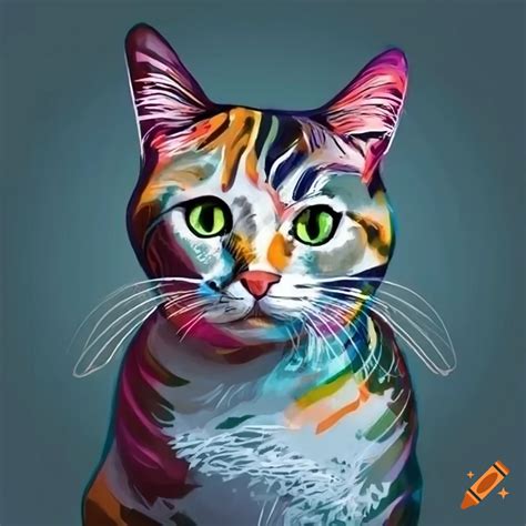 Graffiti Style Calico Cat On Solid Background