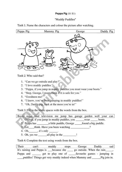 Peppa Pig S1E1 - ESL worksheet by ProffTomm