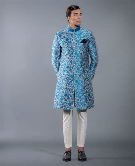 Blue Floral Sherwani More Mischief