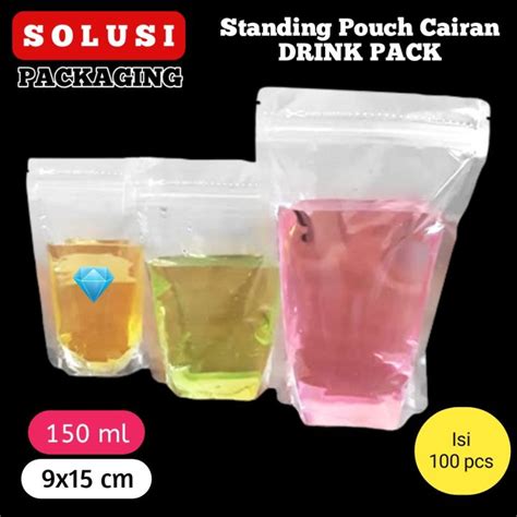 ISI 100 PCS DRINK PACK 150ml STANDING POUCH PLASTIK KLIP MINUMAN CAIRAN