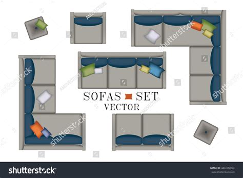 Sofa Top View. Sofas And Armchair Set. Realistic Illustration. Modern ...