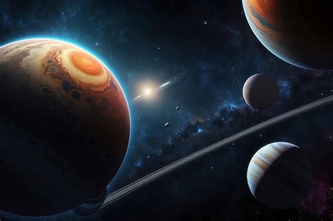 Premium Photo | Dark deep space with giant planets in space