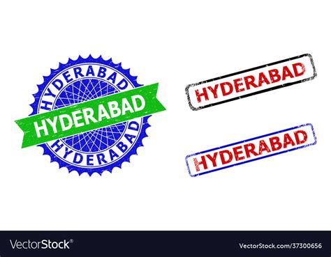 Hyderabad Rosette And Rectangle Bicolor Seals Vector Image