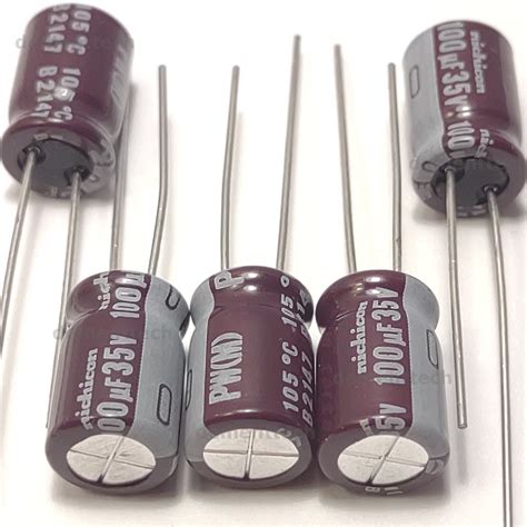 5x 100uf 35v Nichicon Pw Low Esr Impedance 105c Radial Capacitors Replaces 25v Ebay