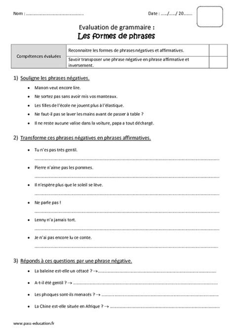 Formes De Phrases Cm Bilan Phrases N Gatives Et Affirmatives