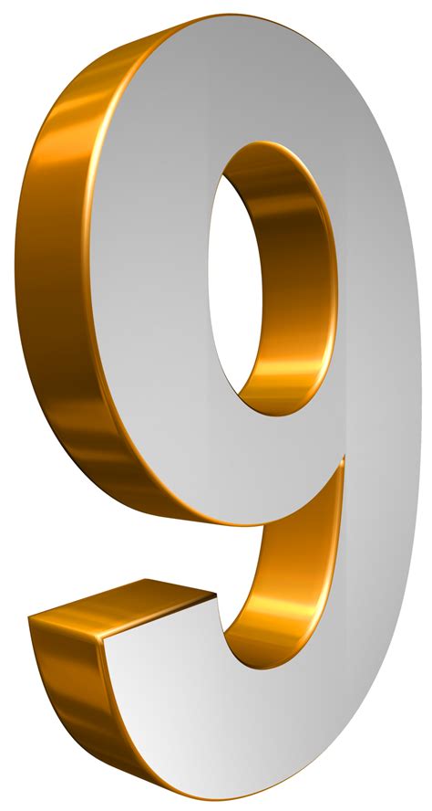 Number Nine 3d Render Gold And White Text 8506467 Png