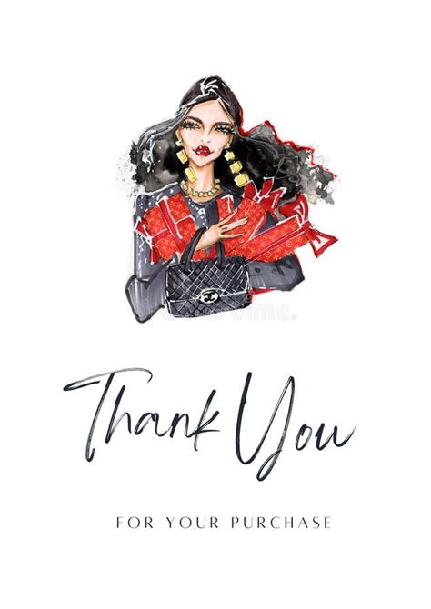 Thank You For Your Purchase Card With Watercolor Woman Fashion