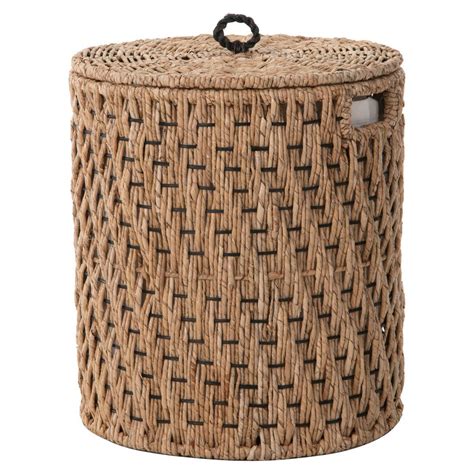 Round Lidded Vertical Weave Seagrass Laundry And Storage Basket With