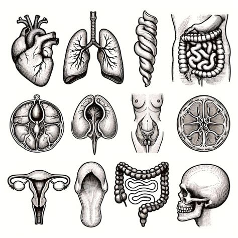 Menselijke Lichaamsorganen Anatomie Schets Iconen Van Hart Hersenen Of