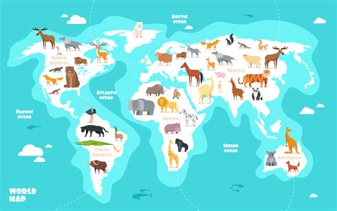 Blue animal world map world sticker - TenStickers