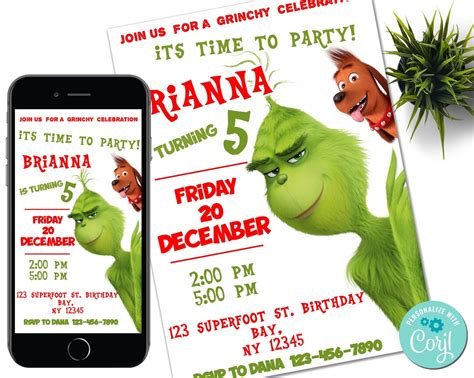 Editable Grinch Party Invitation Merry Grinchmas Invitation Etsy