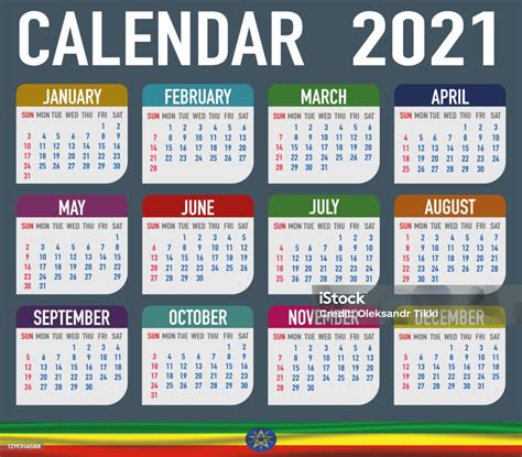 Ethiopia Calendar With National Country Flag Month Day And Week