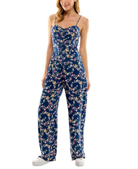 Kingston Grey Juniors Floral Print Ruched Front Jumpsuit Macys