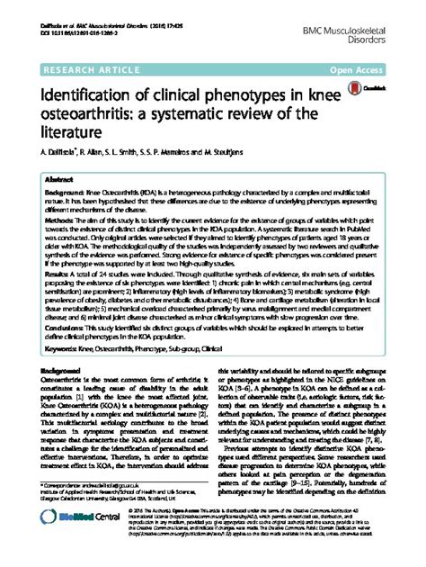 Identification Of Clinical Phenotypes In Knee Osteoarthritis A