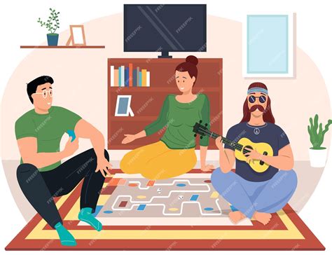 Premium Vector Friends With Board Game On Floor Male Bard Playing