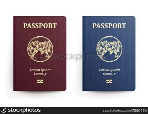 Passport With Map Asia Realistic Vector Illustration Red And Blue